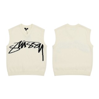 Stussy เสื้อกันหนาว คอวี แขนกุด ผ้าถัก สไตล์คลาสสิก สําหรับผู้ชาย และผู้หญิง