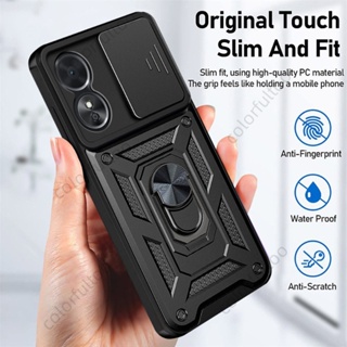 Oppo A78 5G Slide Camera Lens Protect Phone Case For Oppo A58 A78 NFC A98 A 58 A 78 OppoA58 OppoA78 4G 5G Hard Bumper Shockproof Back Cover Magnetic Ring Holder Cases Shell