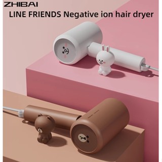 Zhibai LINE FRIENDS ไดร์เป่าผมไอออนลบ แห้งเร็ว อากาศร้อน และเย็น ในครัวเรือน เครื่องเป่าผมพับได้