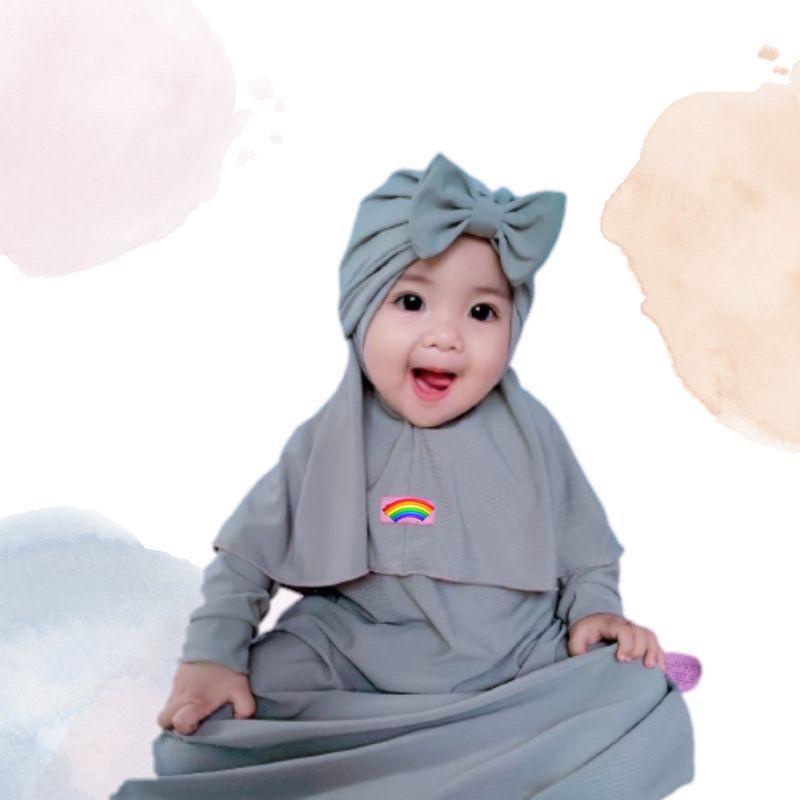 Gamis Baby Hijab Syari ที่ไม่ซ้ํากันฟรี Turban เด็กน่ารักเด็กวัยหัดเดินธรรมดา Spandek Jersey สีเทา