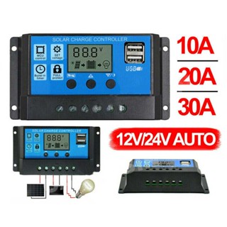 LCD Display Dual USB PWM Solar Panel Controller Battery Charger Charge Solar Controller Regulator 30A 20A 10A 12V 24V