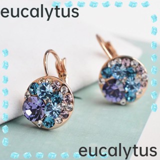 Eucalytus1 ต่างหูเข็มเงิน ทองแดง บําบัด รูปดอกกุหลาบ โมเสค เครื่องประดับแฟชั่น สําหรับผู้หญิง