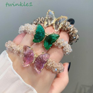 Twinkle1 ยางรัดผม ยืดหยุ่น ใหม่ ที่คาดผม ที่เรียบง่าย คริสตัล ผีเสื้อ อิน สไตล์ คริสตัล ลูกปัด ยางรัดผม