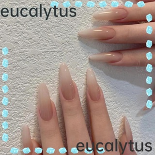 Eucalytus1 เล็บปลอม อัลมอนด์ ไล่โทนสีฟ้า ถอดออกได้ สไตล์ฝรั่งเศส สําหรับผู้หญิง