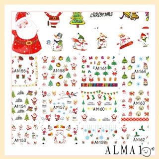 Alma สติกเกอร์ตกแต่งเล็บ ลายสโนว์แมน คริสต์มาส 4 แผ่น