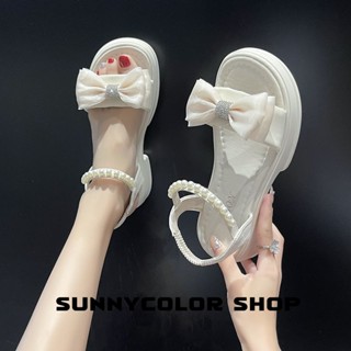 SUNNYCOLOR โบว์โบว์ใหม่เพิ่มความสูงรองเท้าแตะโรมันแพลตฟอร์ม B28G0KI