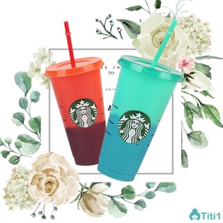 710ml/24oz Starbucks Transparent Trimmented Cup Special Drink Cup Portable Large Capacity Coffee Cup TH1