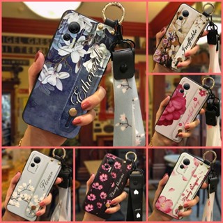 ring Silicone Phone Case For Ulefone Note14 Anti-knock Back Cover Wristband Soft case Flower protective Lanyard Phone Holder