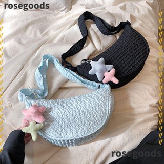 Rosegoods1 กระเป๋าสะพายไหล่ สะพายข้าง แบบนิ่ม ทรงเกี๊ยว สีพื้น สําหรับนักเรียน