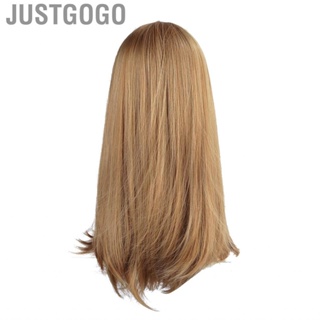Justgogo Gold 60cm Long  Wig Synthetic Elasticity Fiber Fake For