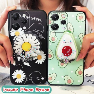 Waterproof Kickstand Phone Case For Redmi12 4G TPU Dirt-resistant Cartoon drift sand Cute Back Cover protective glisten