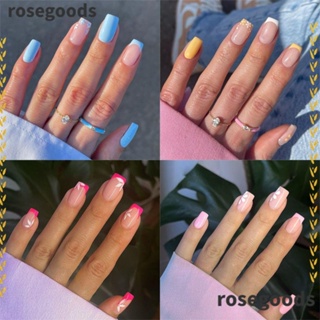 Rosegoods1 เล็บปลอม หัวเหลี่ยม แบบสวม DIY