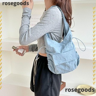 Rosegoods1 กระเป๋าสะพายไหล่ ผ้าไนล่อน ทรงบักเก็ต ขนาดใหญ่ จุของได้เยอะ สีพื้น แฟชั่นสไตล์เกาหลี สําหรับผู้หญิง