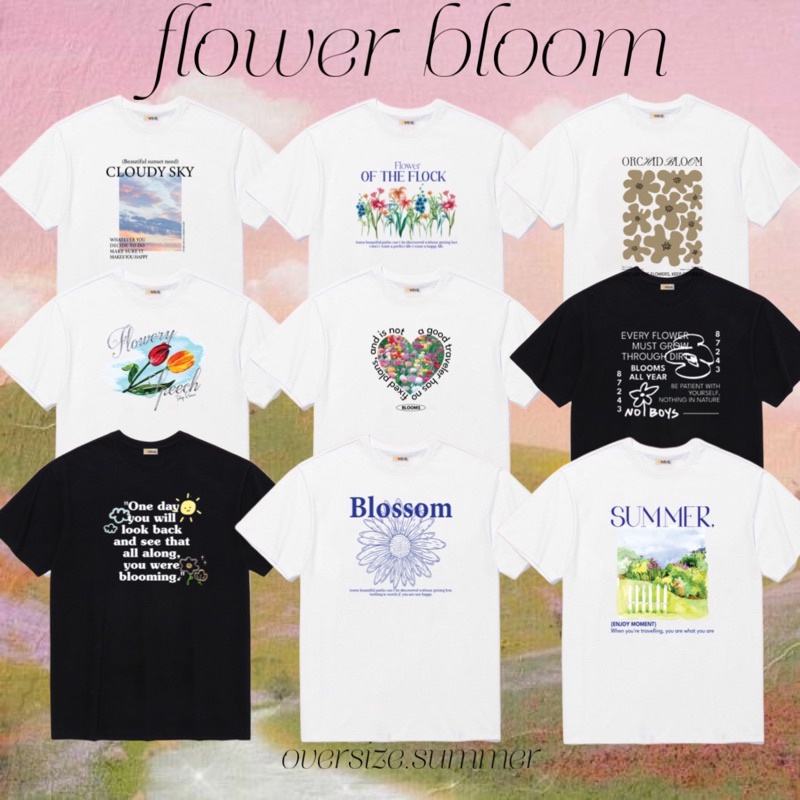 แฟชั่น (oversize summer) เสื้อยืด เสื้อยืดผ้าคอตตอน-Nature [flower Bloom] OT3(พร้อมส่ง)