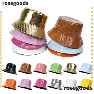 Rosegoods1 หมวกบักเก็ต หนัง PU กลับด้านได้ กันแดด สําหรับปีนเขา