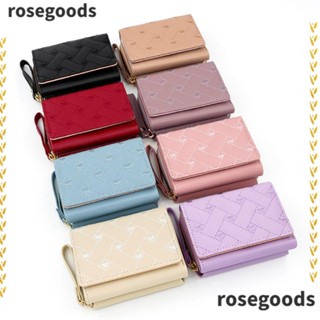 Rosegoods1 กระเป๋าสตางค์ กระเป๋าถือ ปักลายหัวใจ สําหรับใส่บัตร หูฟัง