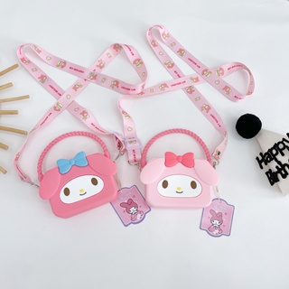 SANRIO กระเป๋าสะพายไหล่ กระเป๋าใส่เหรียญ ทรงสี่เหลี่ยม ขนาดเล็ก ลายการ์ตูน Hello Kitty Mymelody Kuromi Cinnamoroll Pompom Purin เหมาะกับของขวัญ สําหรับเด็ก