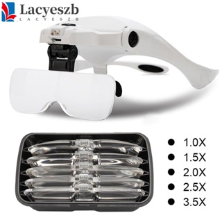 Lacyeszb แว่นขยายคาดศีรษะ LED ปรับได้ สําหรับต่อขนตา 1-3.5X