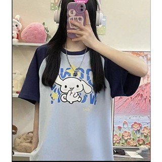 เสื้อยืดแขนสั้น พิมพ์ลายอนิเมะ Sanrio Cinnamoroll ทรงหลวม สไตล์ฮาราจูกุ สําหรับผู้หญิง Y2k