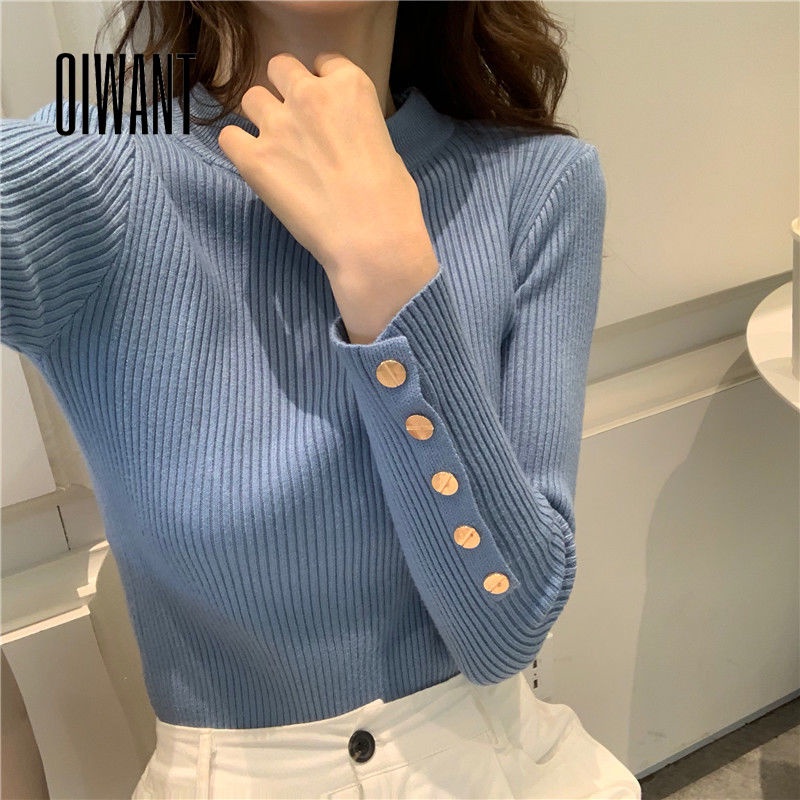 Oiwant เสื้อกันหนาวลําลอง คอกลม แขนยาว สีพื้น แฟชั่นสําหรับสตรี 2023
