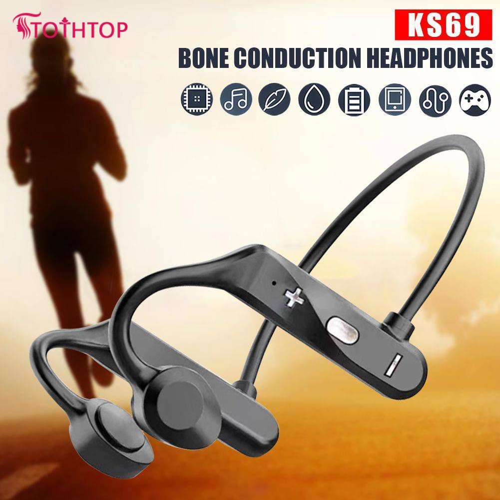 Ks69 หูฟัง Bone Conduction ชุดหูฟังไร้สาย Bluetooth 5.2 หูฟังแบบสปอร์ตกันน้ำแบบตัดเสียงรบกวน [TOP]