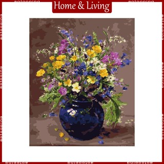 Aoto ภาพวาดสีน้ํามันบนผ้าใบ ไร้กรอบ รูปแจกันดอกไม้ สําหรับตกแต่งผนังบ้าน DIY