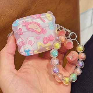 เคสหูฟัง รูปหัวใจ กระต่าย ดาว สีชมพู พร้อมสร้อยข้อมือ สําหรับ AirPods Pro 1 2 3 Pro2