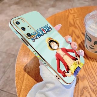 สําหรับ Huawei P20 P30 P40 Pro P20 P30 Lite Nova4E Nova3E เคสโทรศัพท์มือถือ แบบนิ่ม ลายการ์ตูนลูฟี่ ขอบสี่เหลี่ยม หรูหรา