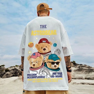 M-8XL Summer Hong Kong style cartoon three little bears print round neck short-sleeved t-shirt men and women trend _03