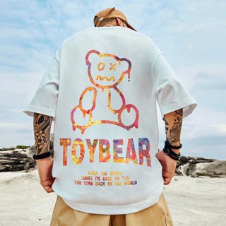 S-8XL ins Harajuku style personality colorful bear print short-sleeved T-shirt men and women trend fashion wild ove_02