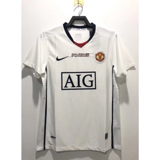 เสื้อกีฬาแขนสั้น ลายทีมชาติฟุตบอล Manchester United Away Champions League 0809 ชุดเยือน สีขาว สไตล์เรโทร