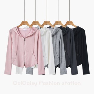 เสื้อแจ็กเก็ตกันหนาว แขนยาว มีฮู้ด แบบผูกเชือก เข้ารูป สีขาว แฟชั่นฤดูใบไม้ผลิ สําหรับผู้หญิง 2023♥