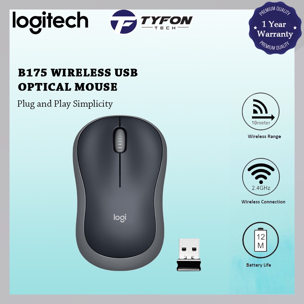 เมาส์ออปติคอล USB ไร้สาย Logitech B175 BlackGrey