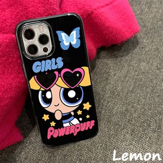 [Lemon] เคสโทรศัพท์มือถือ ซิลิโคนนุ่ม ลายพาวเวอร์พัฟฟ์เกิร์ล สีดําวาว สําหรับ iPhone 14 14pro 14plus 14promax 7 8 7plus 8plus 11 12 X XS XR XSMAX 11pro 12pro 11promax 12promax 13 13pro 13promax