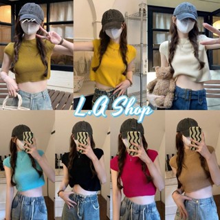 L.A Shop  พร้อมส่ง เสื้อครอปแขนสั้นไหมพรม ผ้านิ่มใส่สบายโชเอวเซ็กซี่ "X2005-1"