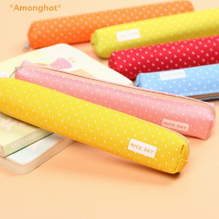 Amonghot&gt; Kawaii กระเป๋าดินสอ ผ้าแคนวาส ลายจุด ขนาดเล็ก มีซิป สีแคนดี้ สร้างสรรค์ สําหรับนักเรียนประถม มัธยมปลาย