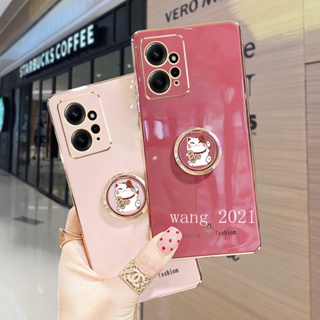 2023 New Phone Case เคส Redmi Note12 Note 12S Note 12 Pro+ Plus 4G 5G Casing Electroplating Straight Edge with Cat Stand Protective Soft Case for Redmi Note12 4G เคสโทรศัพท