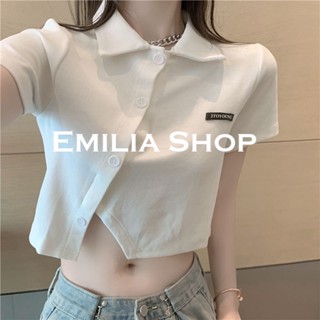 EMILIA SHOP เสื้อยืด เสื้อครอป เสื้อผ้าแฟชั่นผู้หญิง สไตล์เกาหลี 2023 ใหม่ A23K03J 0414