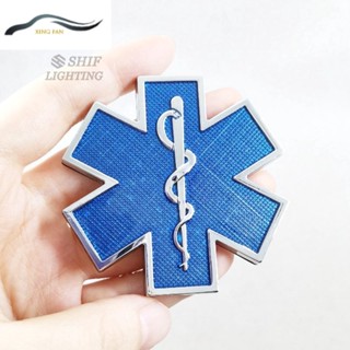 Xinfan6688 สติกเกอร์โลหะ ลายโลโก้ Star of Life EMS EMT WHO 3D สีฟ้า สําหรับติดตกแต่งรถยนต์ 1 ชิ้น