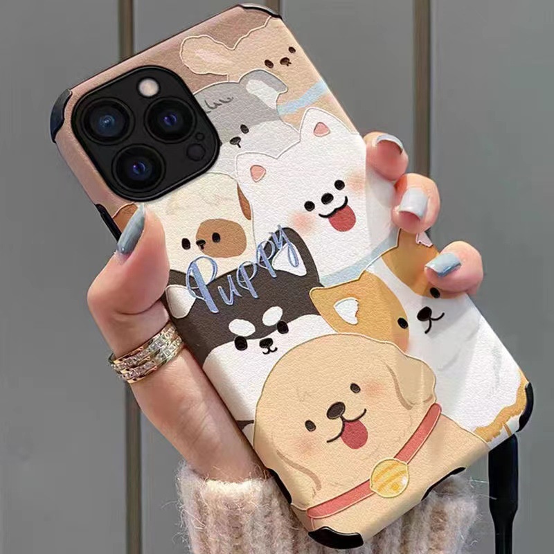 Iphone 11pro Max 14/16Promax 11 12/6/7/8/Plus/X Max/15promax การ์ตูนสัตว์เลี้ยงสุนัขโทรศัพท์ lambskin Case รวมทุกอย่าง TPU Shock Soft Cover