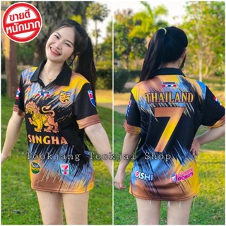 【พร้อมส่ง】เสื้อโปโลแขนสั้น คอกลม ลายไทย สไตล์ไทย สําหรับผู้ชาย และผู้หญิง 2023