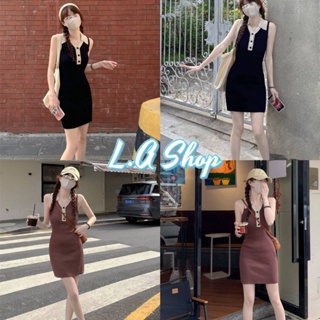 L.A Shop พร้อมส่ง ชุดเดรสไหมพรม คอปกแขนกุด ทรงเอรัดรูปใส่สบาย "Y2607"