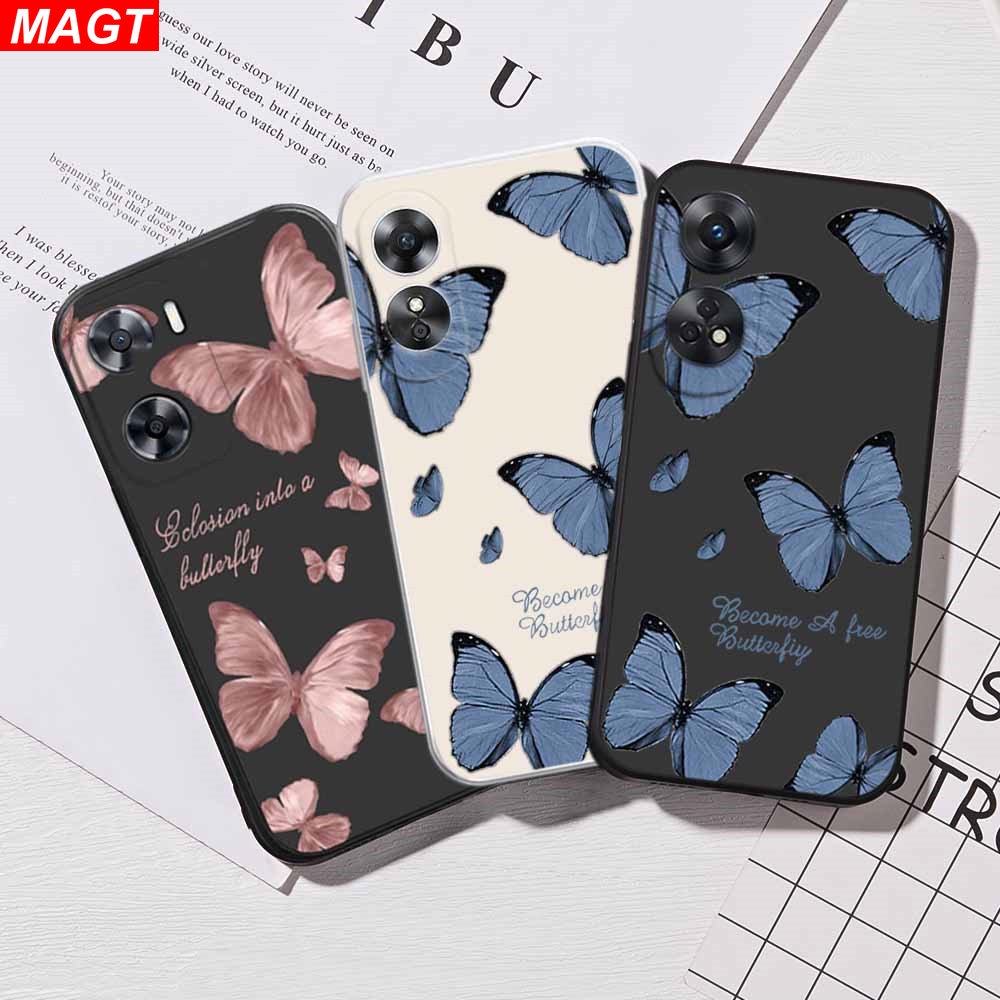 เคสโทรศัพท์มือถือแบบนิ่ม ลายผีเสื้อ สีชมพู ฟ้า แฟชั่น สําหรับ OPPO A16K A16E Reno 8T 4G A55 A53 A33 