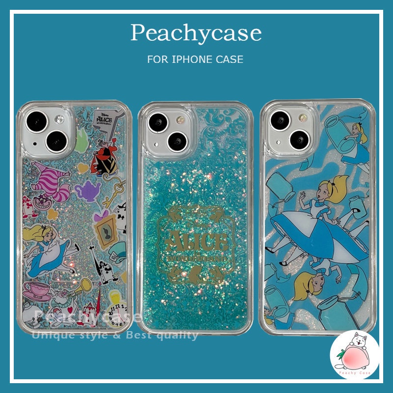 เคสโทรศัพท์มือถือ PC แข็ง แบบป้องกัน ปิดด้านหลัง ลายการ์ตูนอลิซ อิน วันเดอร์แลนด์ มีทรายไหล สําหรับ iPhone 14 13 12 Pro Max 11 Xr 6 8 7 Plus Xs Max X