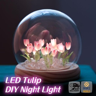 โคมไฟ LED รูปดอกทิวลิป แฮนด์เมด สําหรับตกแต่งห้องนอน ของขวัญวันเกิด