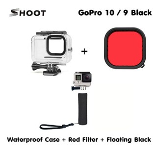 GoPro 11 / 10 / 9 Housing case + Red Filter เคสกันน้ำ + ฟิลเตอร์ + Floating Bar Black