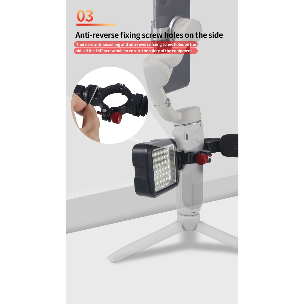 Xt-xinte มือถือ Gimbal Stabilizer แหวน Clamp Mount W/รองเท้าเย็นสําหรับ DJI OSMO มือถือ OM5 OM6 Osmo7 ไมโครโฟน LED Light Monitor สําหรับ Facebook สดหรือยิง