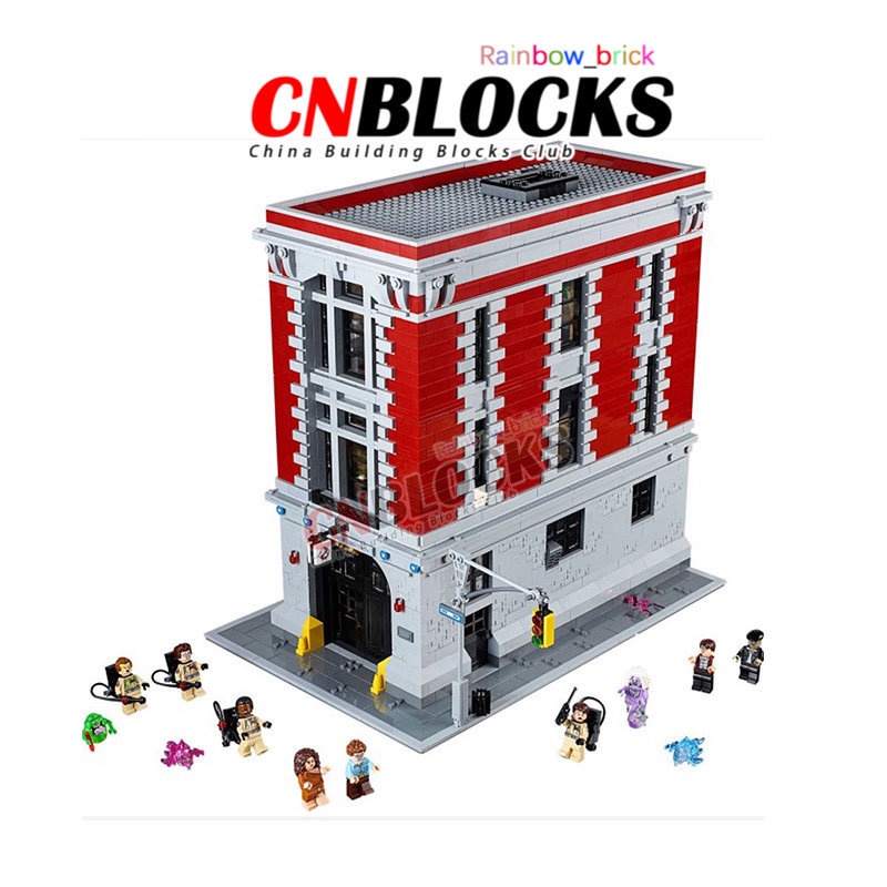 Firehouse Headquarters MOC Building Blocks 75827 Ghostbusters ECTO-1 สถาปัตยกรรมรถสามารถเปิดได้ 1027