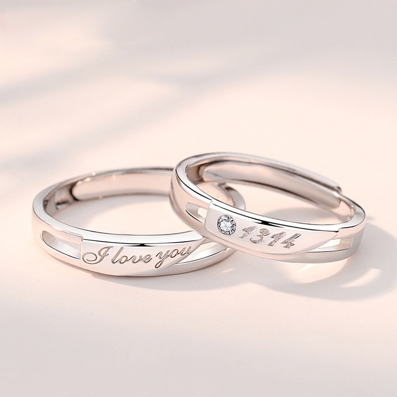 2 ชิ้น 925 เงินสเตอร์ลิงเพชร Love Token แหวนจับคู่ชุด His และ Her Ideal แหวนคู่ 2 ใน 1 CZ แหวนปรับที
