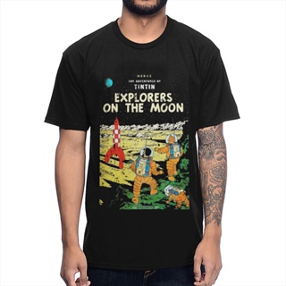 เสื้อยืดผ้าฝ้าย เสื้อยืดแขนสั้น คอกลม ผ้าฝ้ายแท้ พิมพ์ลายการ์ตูน The Adventures of Tintin และ Captain Adventures of Tint